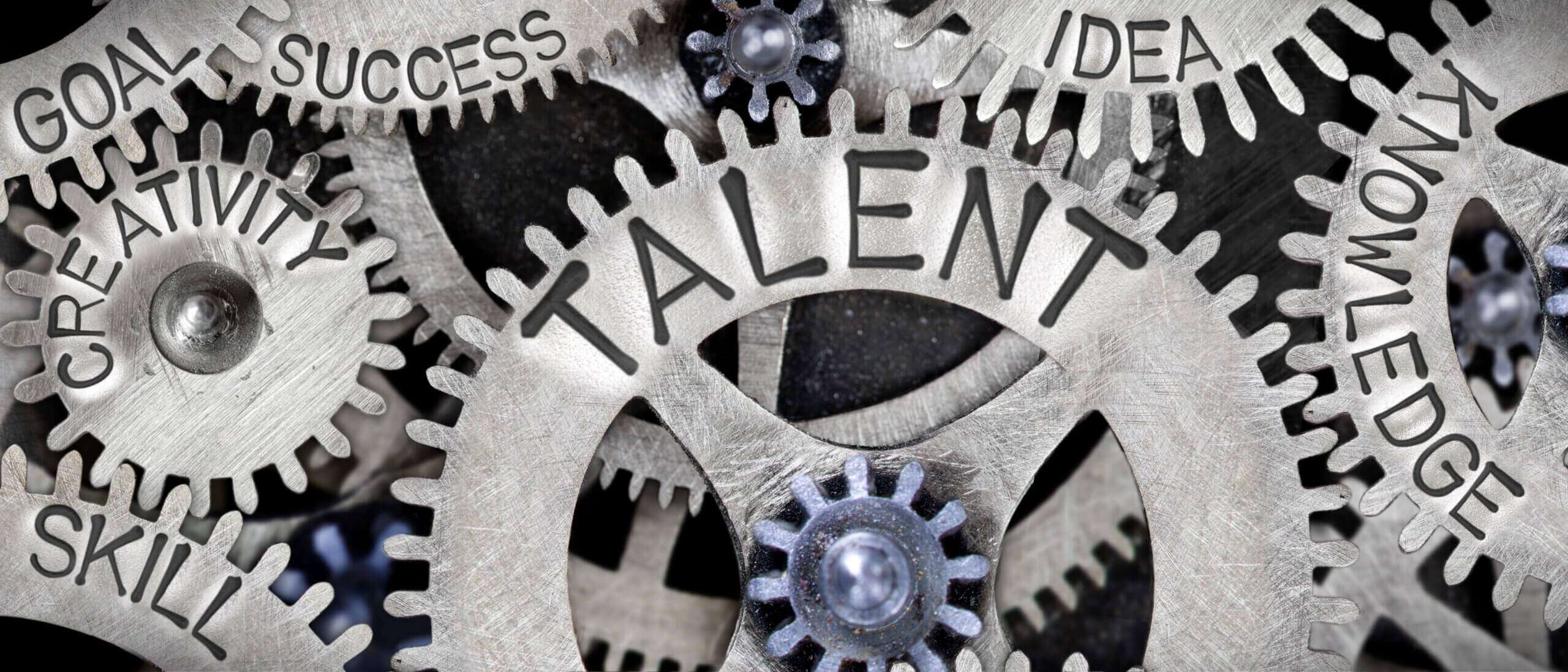 Beschriftete Zahnräder: Talent, Creativity, Success, Skill, Idea, Knowledge