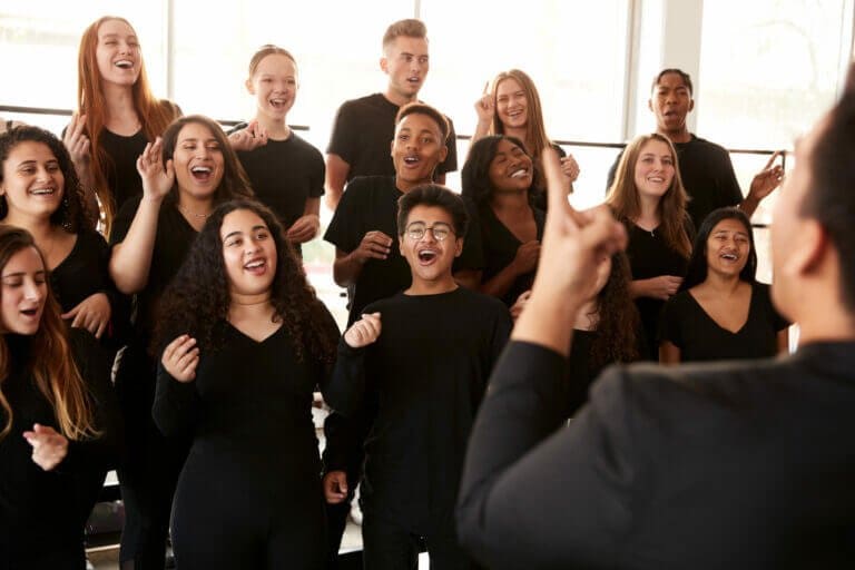 Happy people singing